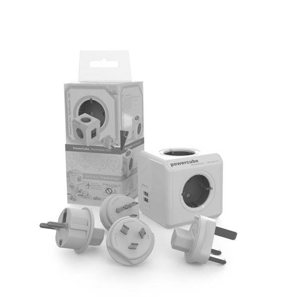 allocacoc PowerCube ReWirable USB, Reisestecker & Steckdosenwürfel, GRAU