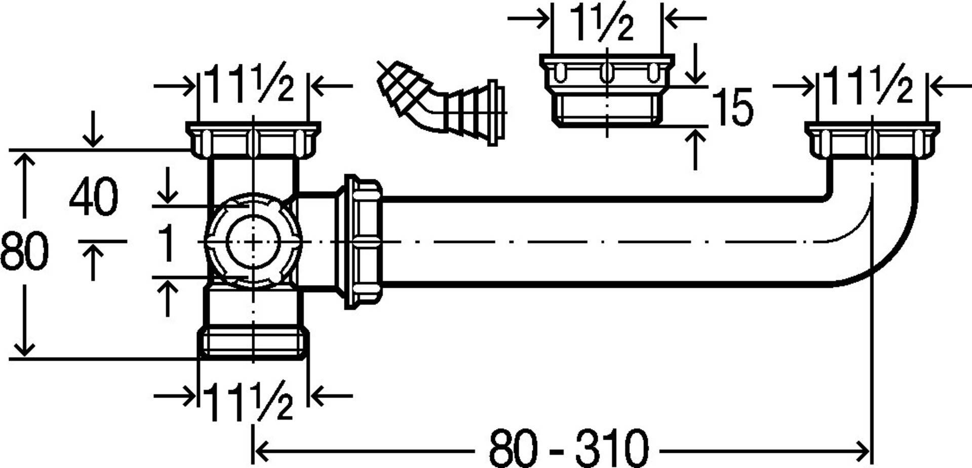 Viega Ablaufverbindung m exzentr. Abgang 11/2 x11/2 x80 - 310mm