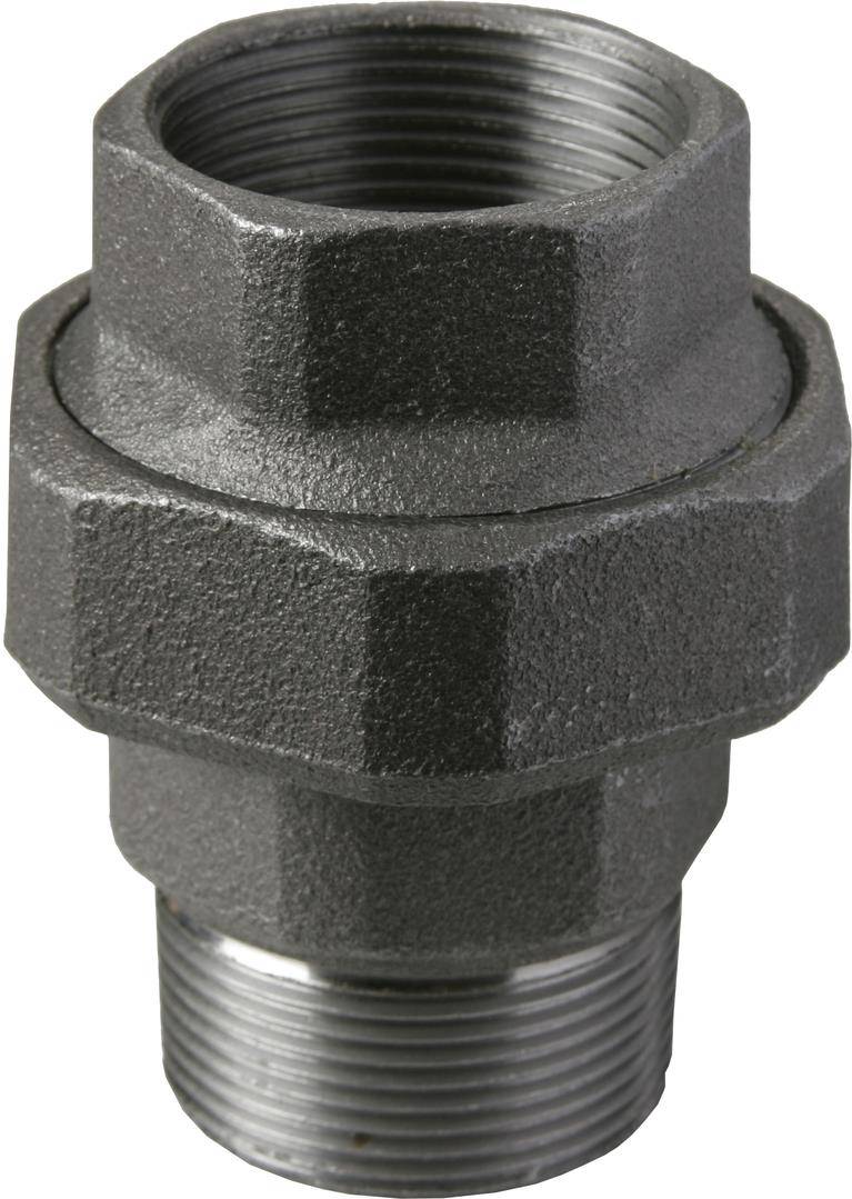 Temperguss Verschraubung Nr. 341 schwarz, I/A, mit Kegeldichtung 11/2"