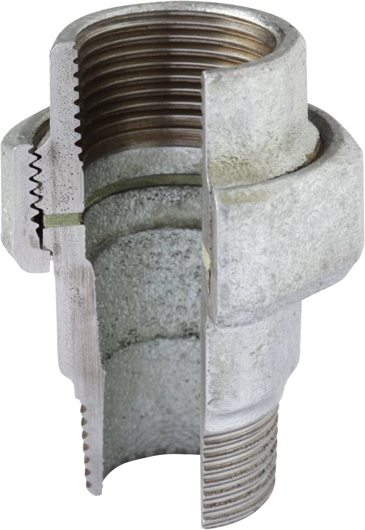 Temperguss Verschraubung Nr. 331 verzinkt, I/A, flachdichtend 1/2"