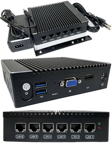 MPC-6LAN-N3700 MiniPC (Intel Pentium N3700, 6x Intel I225-V 2.5GbE LAN) [LÜFTERLOS]