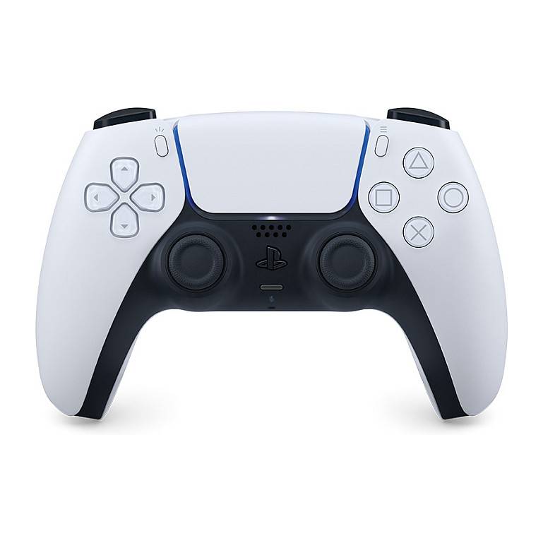 Ein weißer Gaming-Controller mit zwei analogen Sticks, Richtungspad und Standard-Tasten zur Verwendung mit modernen Gaming-Konsolen.