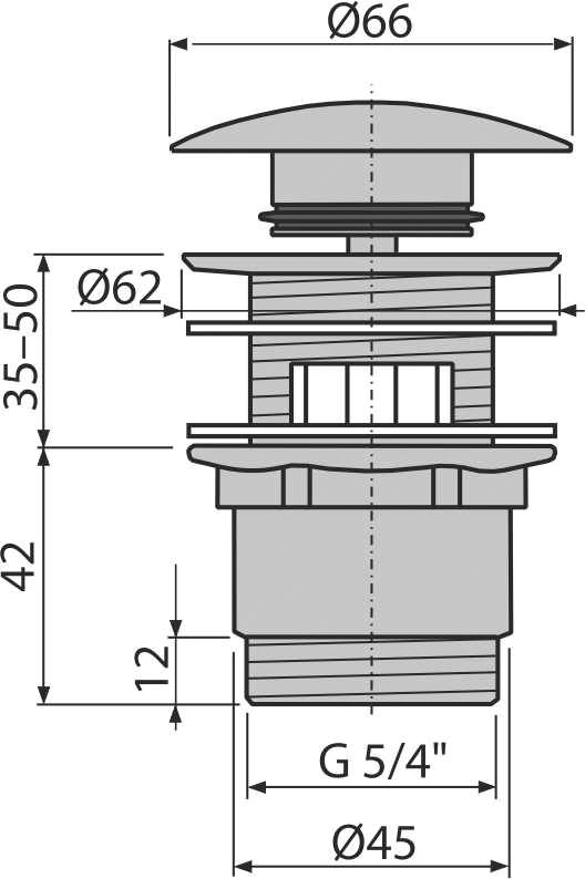 alcadrain Ablaufventil für die Waschbecken CLICK/CLACK 5/4" Ganzmetal mit Überlauf, großer Stopfen