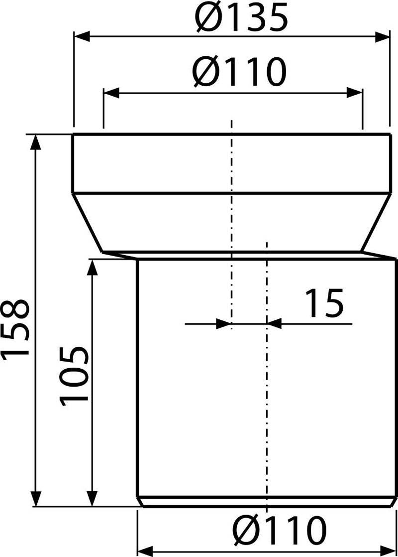 Alcadrain A92 WC-Anschlussstutzen, exzentrisch 158 mm