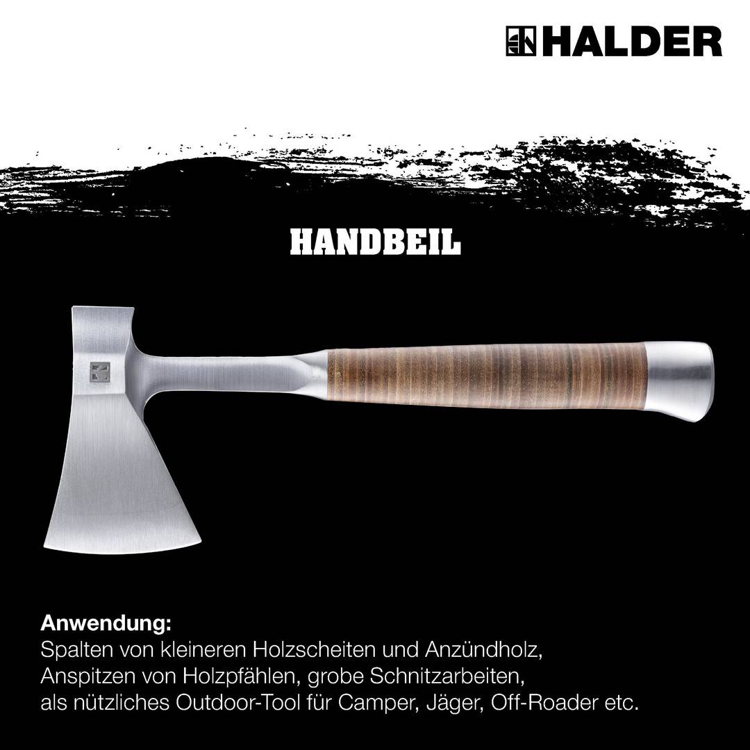 HALDER Handbeil mit Ledergriff inkl. Ledergürteltasche mit Schneidschutz