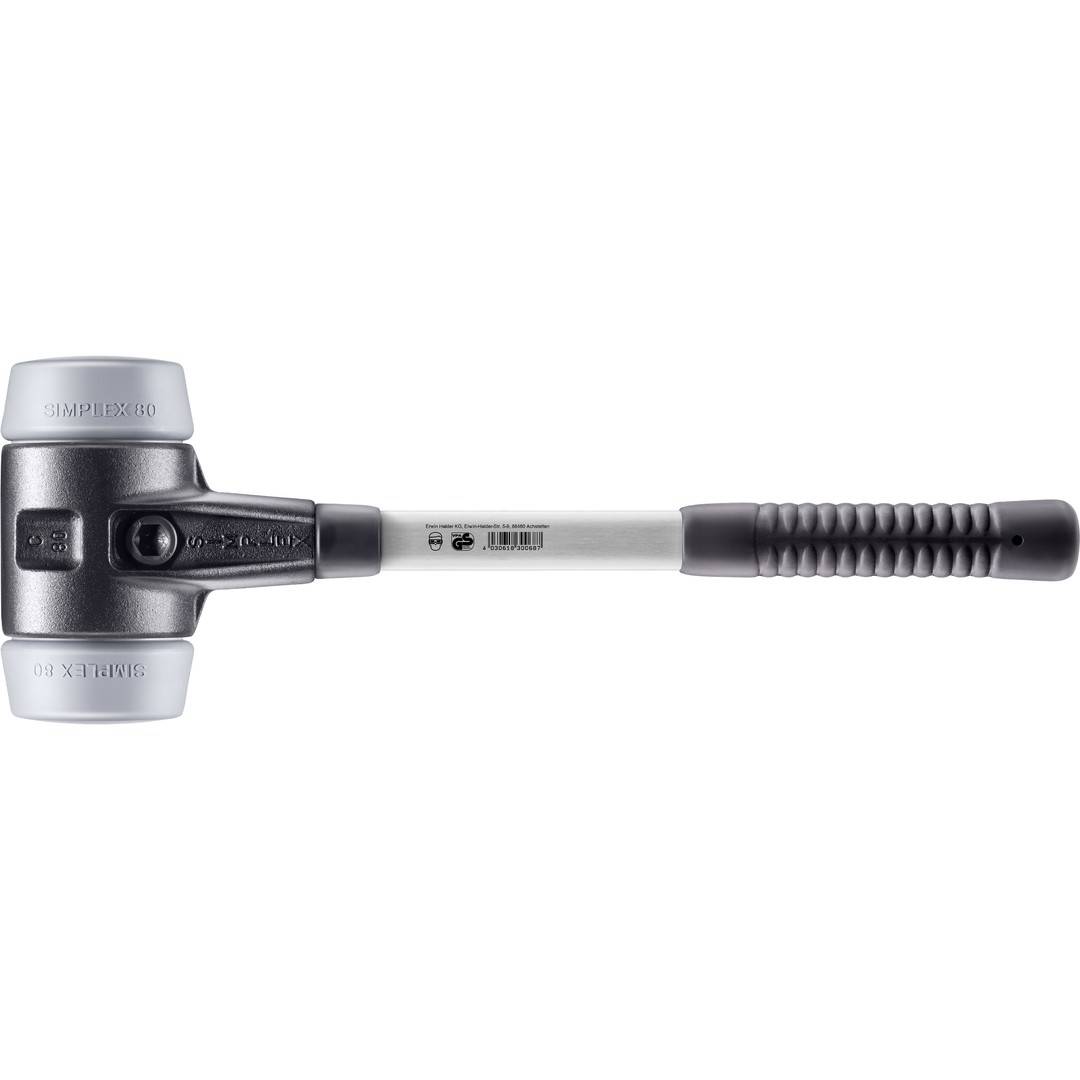HALDER SIMPLEX Schonhammer Ø 80 mm TPE-mid grau mit verstärkem Tempergussgehäuse und Fiberglasstiel