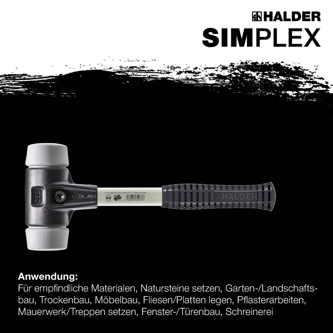 HALDER SIMPLEX Schonhammer Ø 40 mm TPE-mid grau mit verstärkem Tempergussgehäuse und Fiberglasstiel