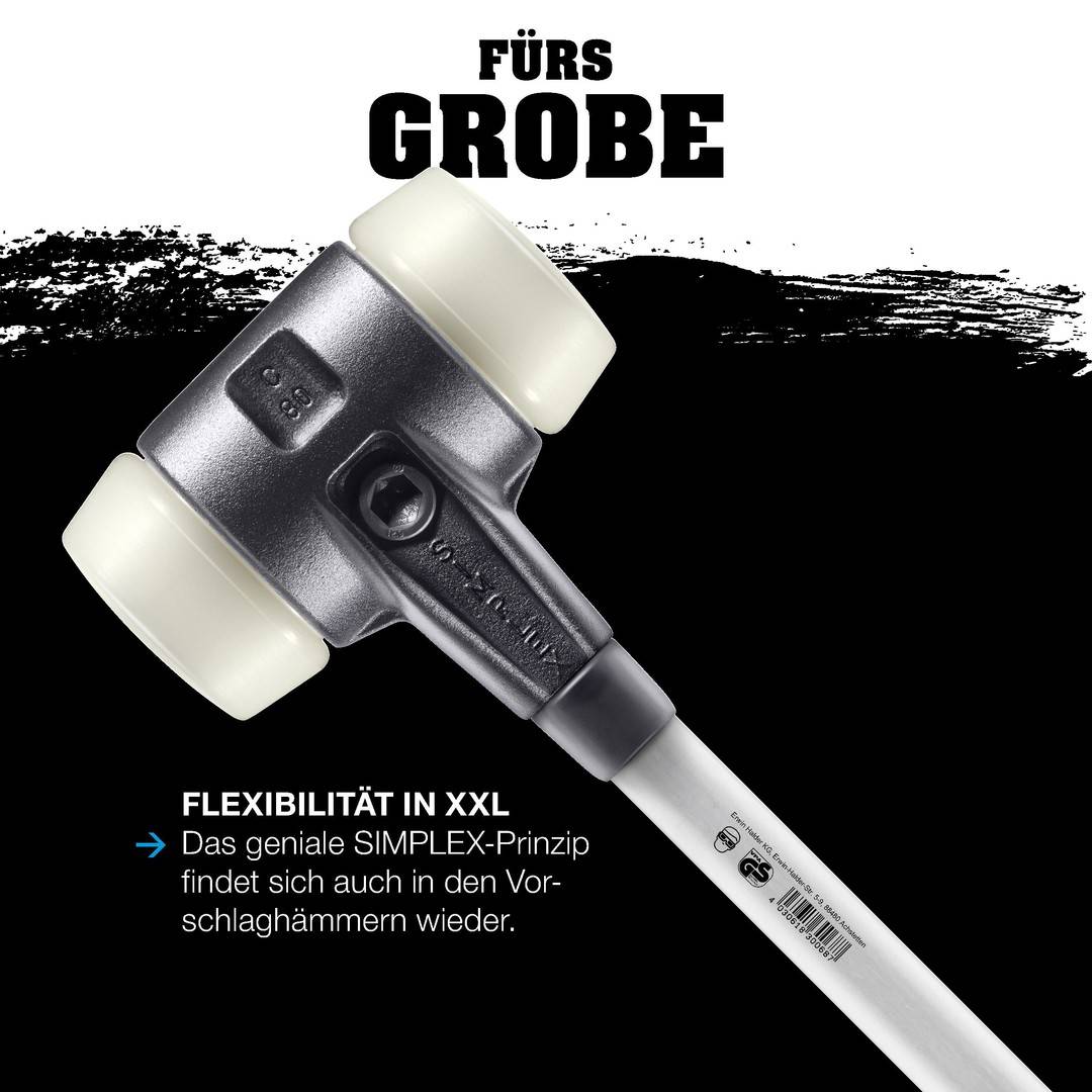 HALDER SIMPLEX Vorschlaghammer Ø 80 mm Gummi schwarz / Nylon mit verstärktem Tempergussgehäuse und Fiberglasstiel