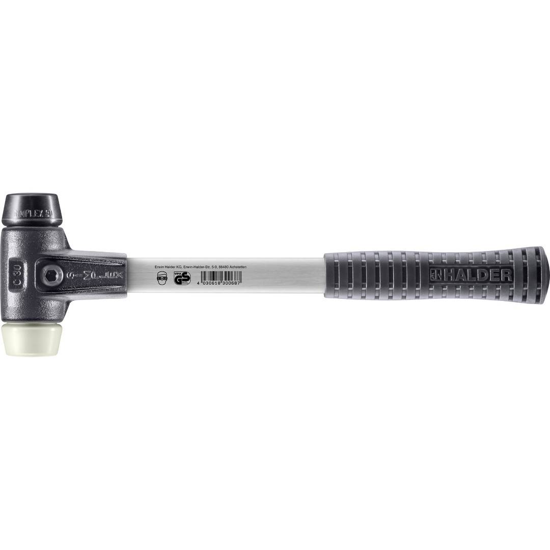 HALDER SIMPLEX Schonhammer Ø 30 mm Gummi / Nylon mit verstärkem Tempergussgehäuse und Fiberglasstiel