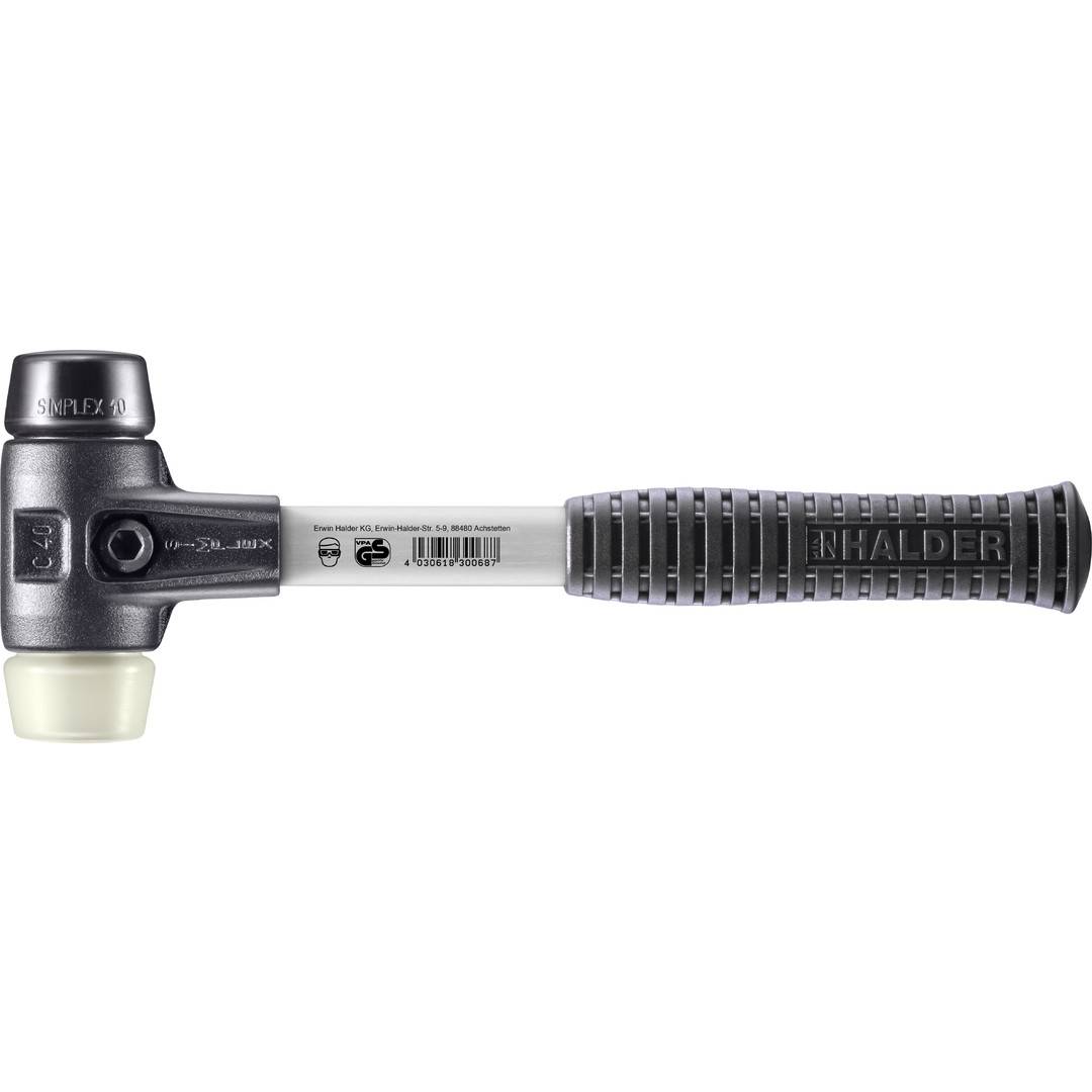 HALDER SIMPLEX Schonhammer Ø 40 mm Gummi / Nylon mit verstärkem Tempergussgehäuse und Fiberglasstiel