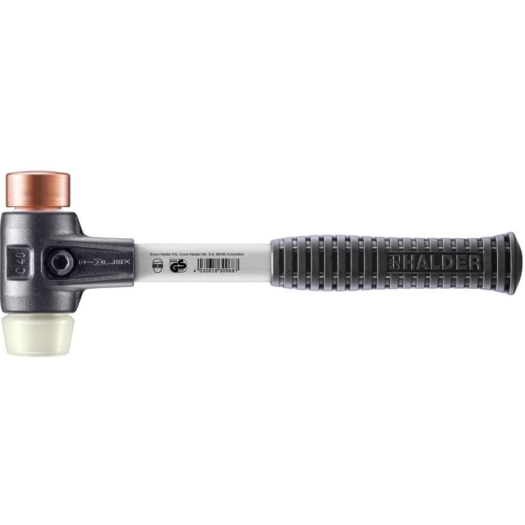 HALDER SIMPLEX Schonhammer Ø 40 mm Kupfer / Nylon mit verstärkem Tempergussgehäuse und Fiberglasstiel