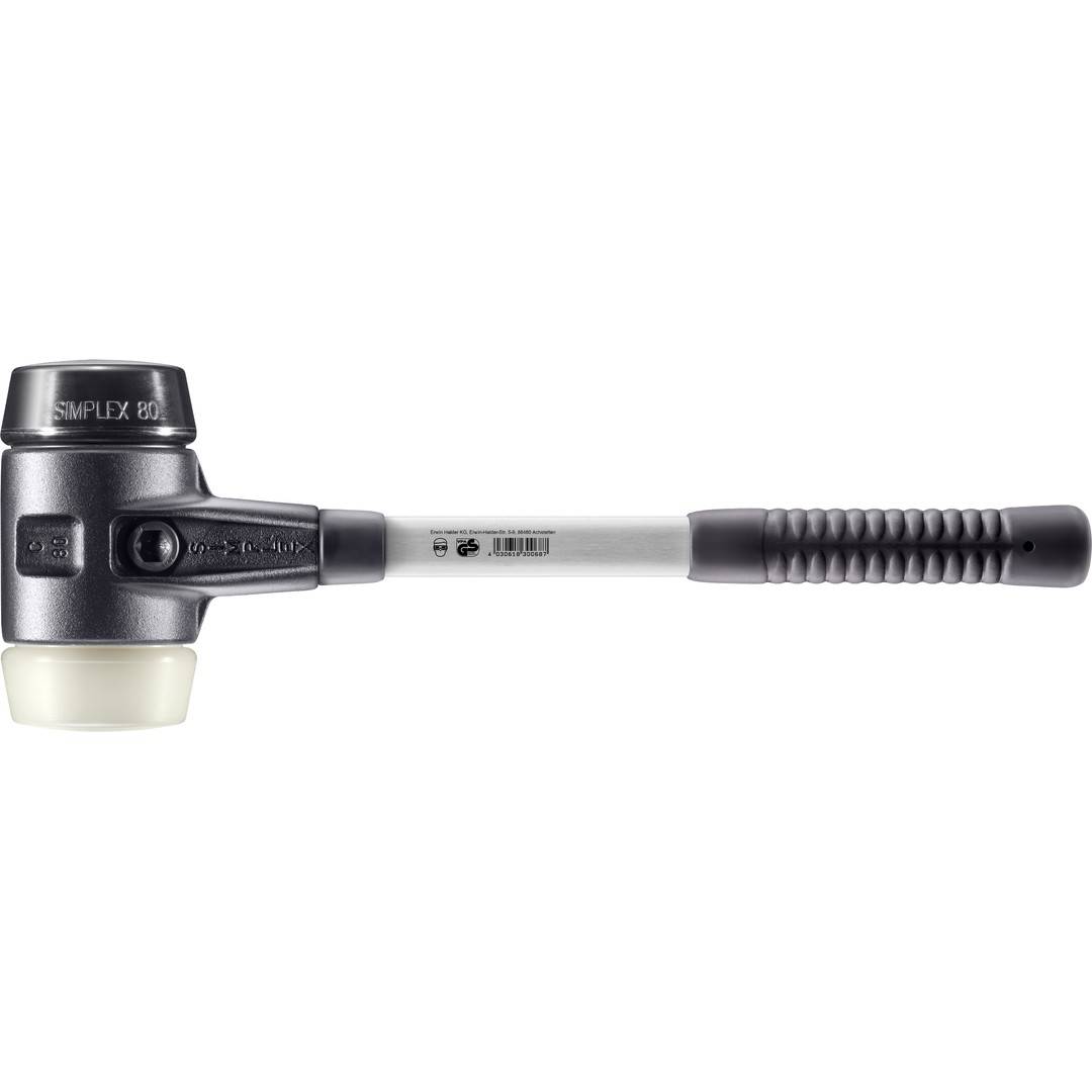 HALDER SIMPLEX Schonhammer Ø 80 mm Gummi / Nylon mit verstärkem Tempergussgehäuse und Fiberglasstiel