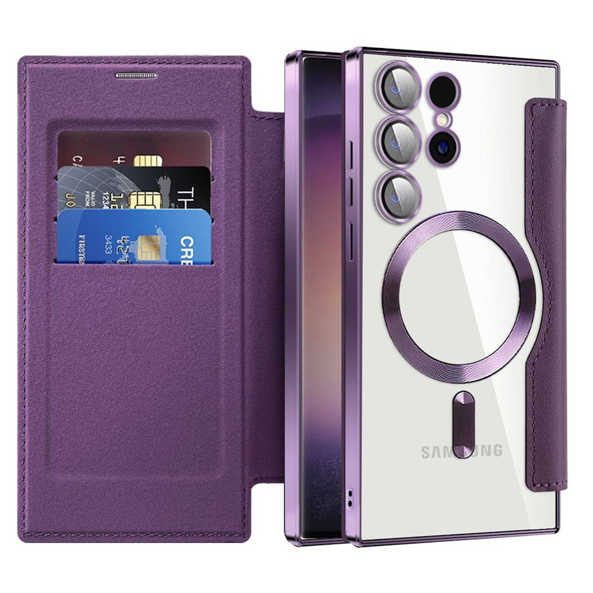 Für Samsung Galaxy S24 Ultra 360 Grad Full Magsafe Anti Datenklau Case Lila