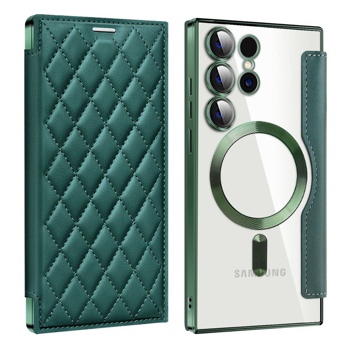 Für Samsung Galaxy S24 Ultra 360 Grad Full Magsafe Anti Datenklau Case Grün