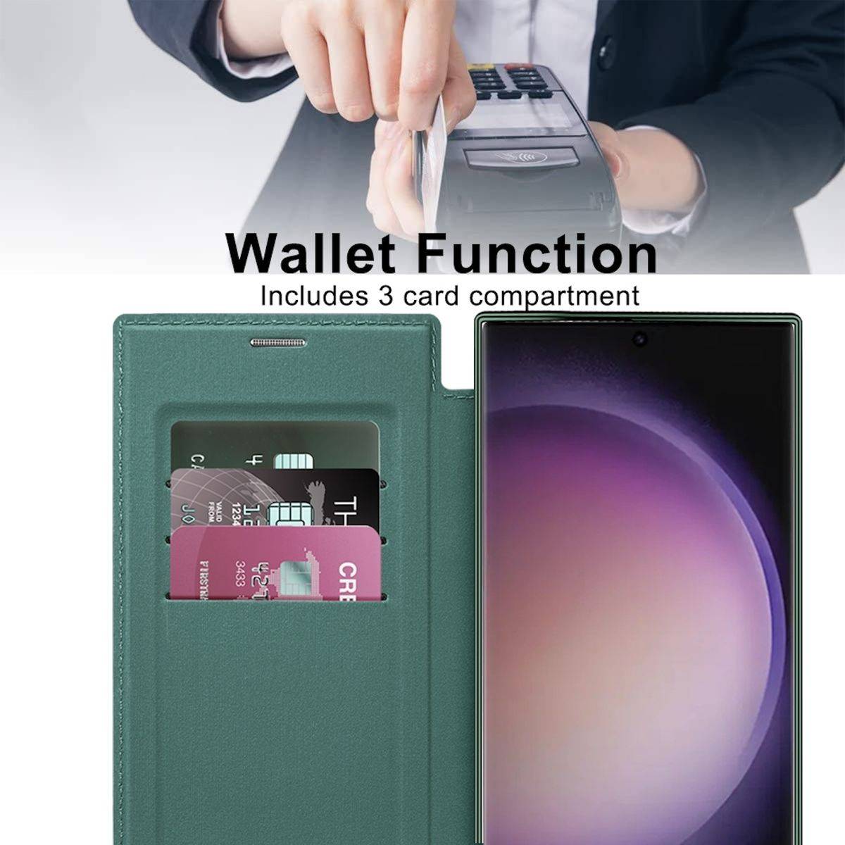 Für Samsung Galaxy S24 Ultra 360 Grad Full Magsafe Anti Datenklau Case Grün