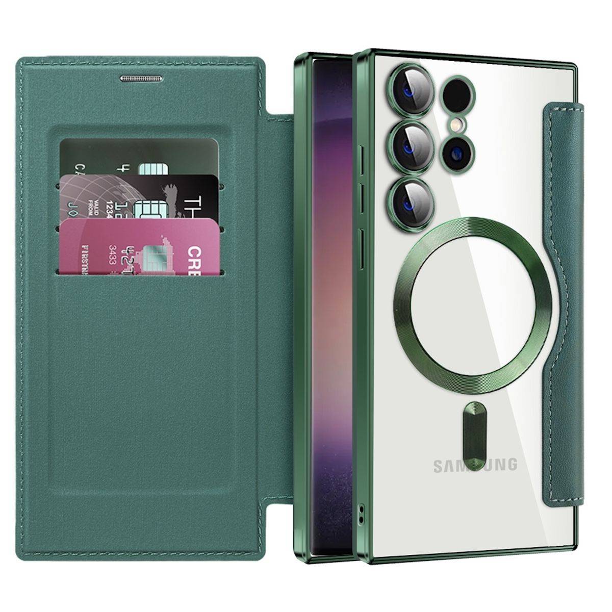 Für Samsung Galaxy S24 Ultra 360 Grad Full Magsafe Anti Datenklau Case Grün