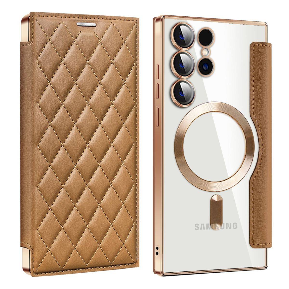Für Samsung Galaxy S24 Ultra 360 Grad Full Magsafe Anti Datenklau Case Braun