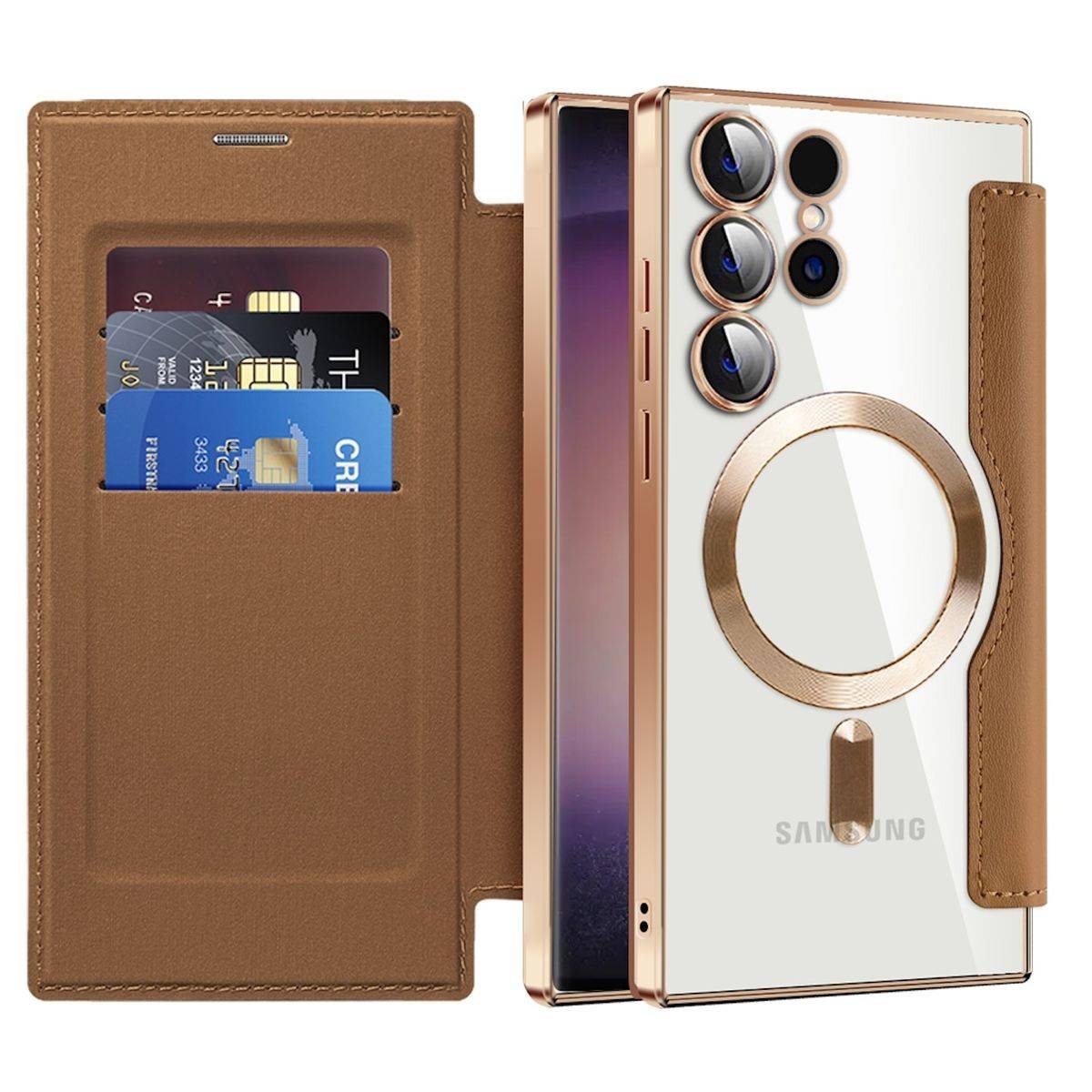 Für Samsung Galaxy S24 Ultra 360 Grad Full Magsafe Anti Datenklau Case Braun