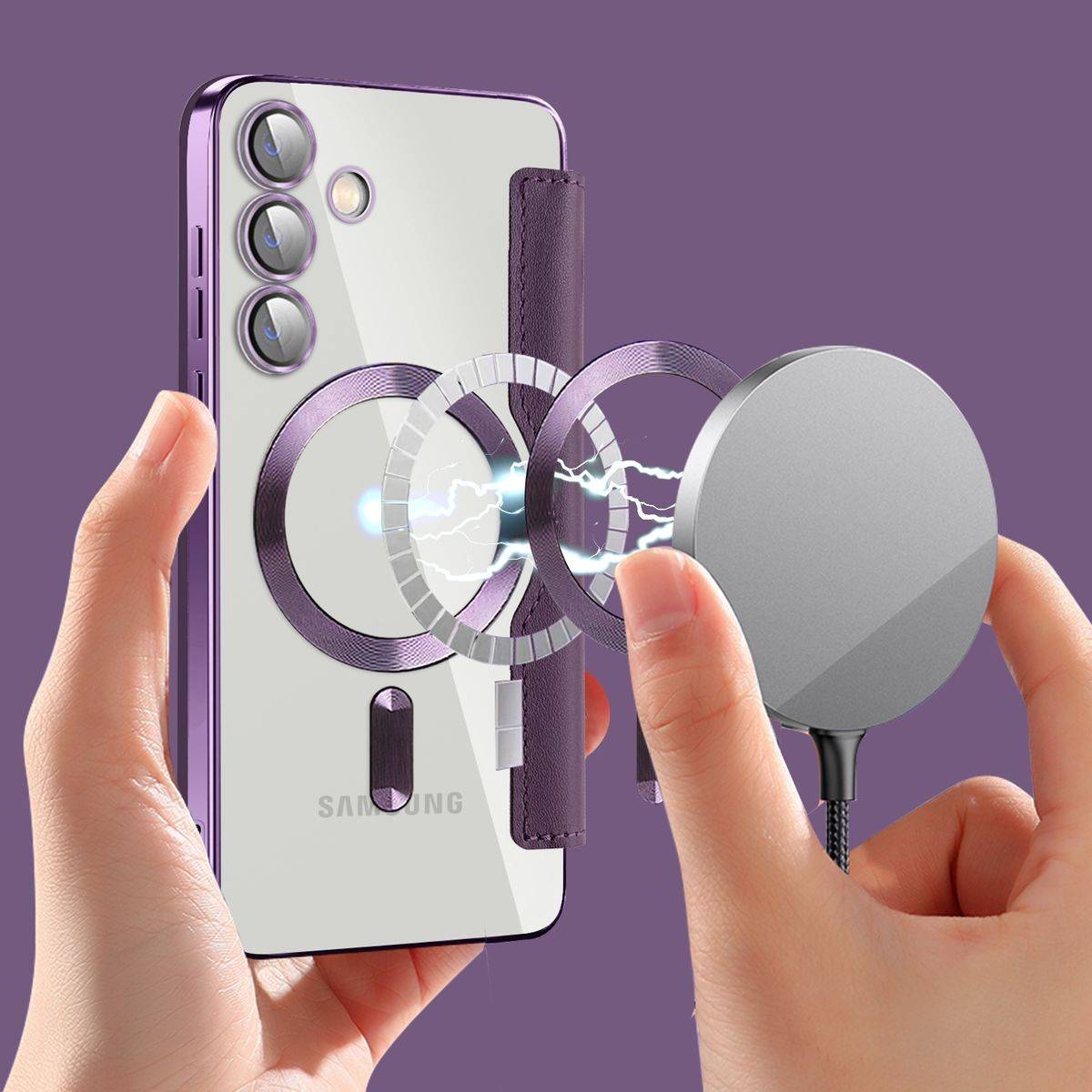Für Samsung Galaxy S24 Plus 360 Grad Full Magsafe Anti Datenklau Cover Lila