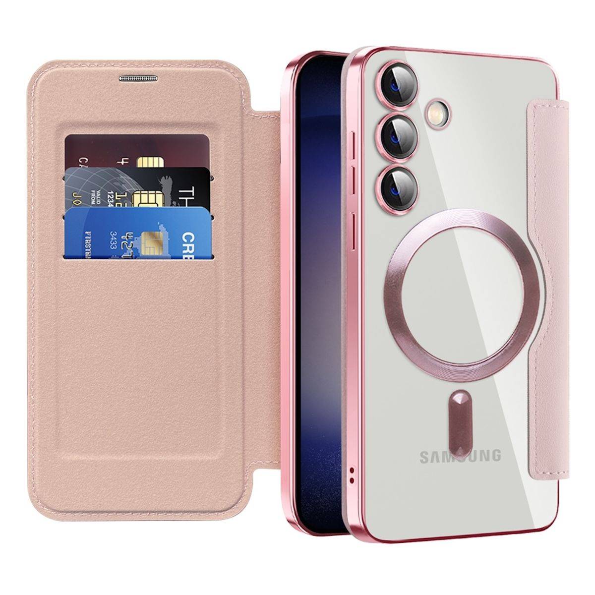 Für Samsung Galaxy S24 Plus 360 Grad Full Magsafe Anti Datenklau Cover Rosa