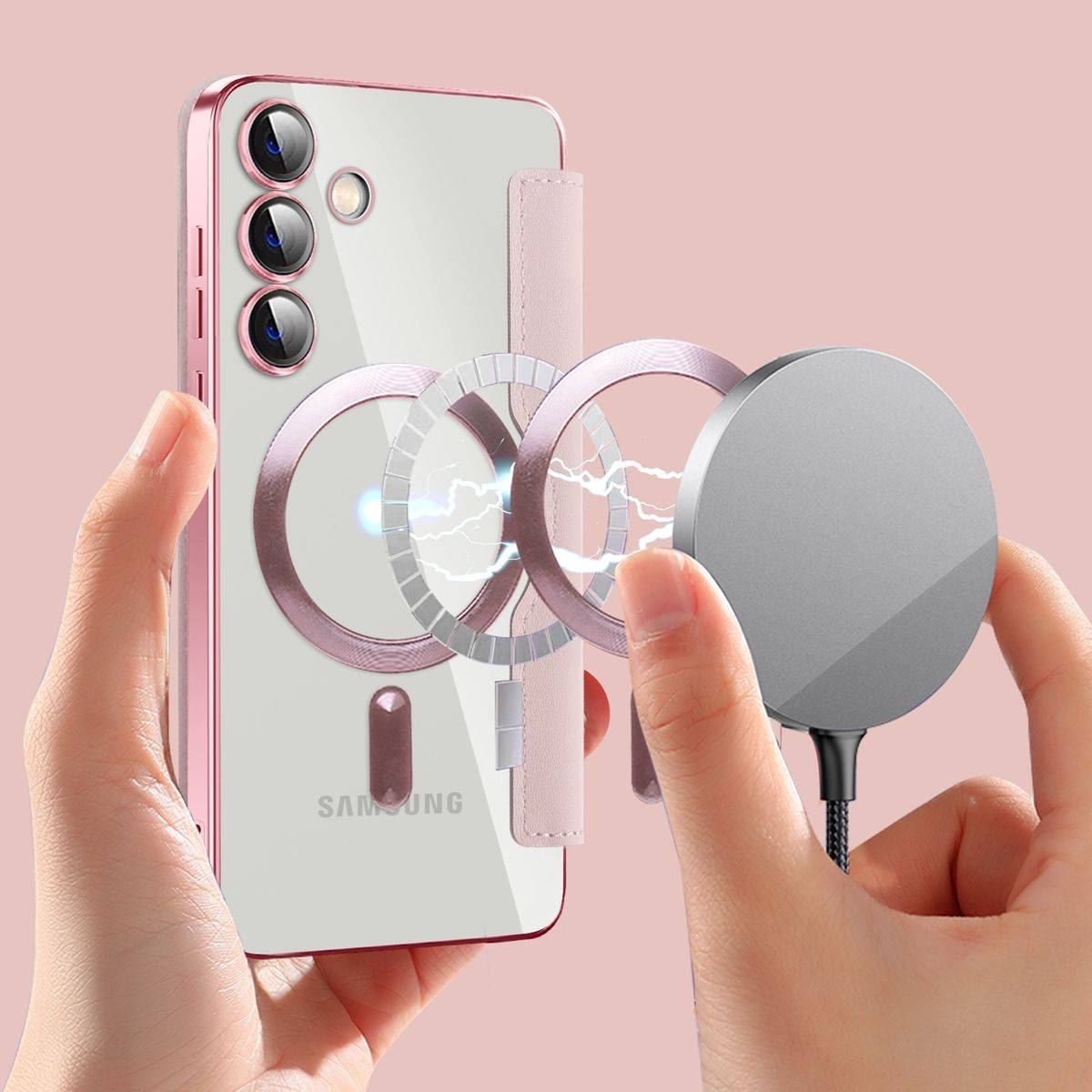 Für Samsung Galaxy S24 Plus 360 Grad Full Magsafe Anti Datenklau Cover Rosa