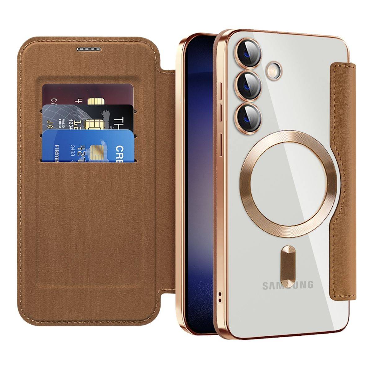 Für Samsung Galaxy S24 Plus 360 Grad Full Magsafe Anti Datenklau Cover Braun