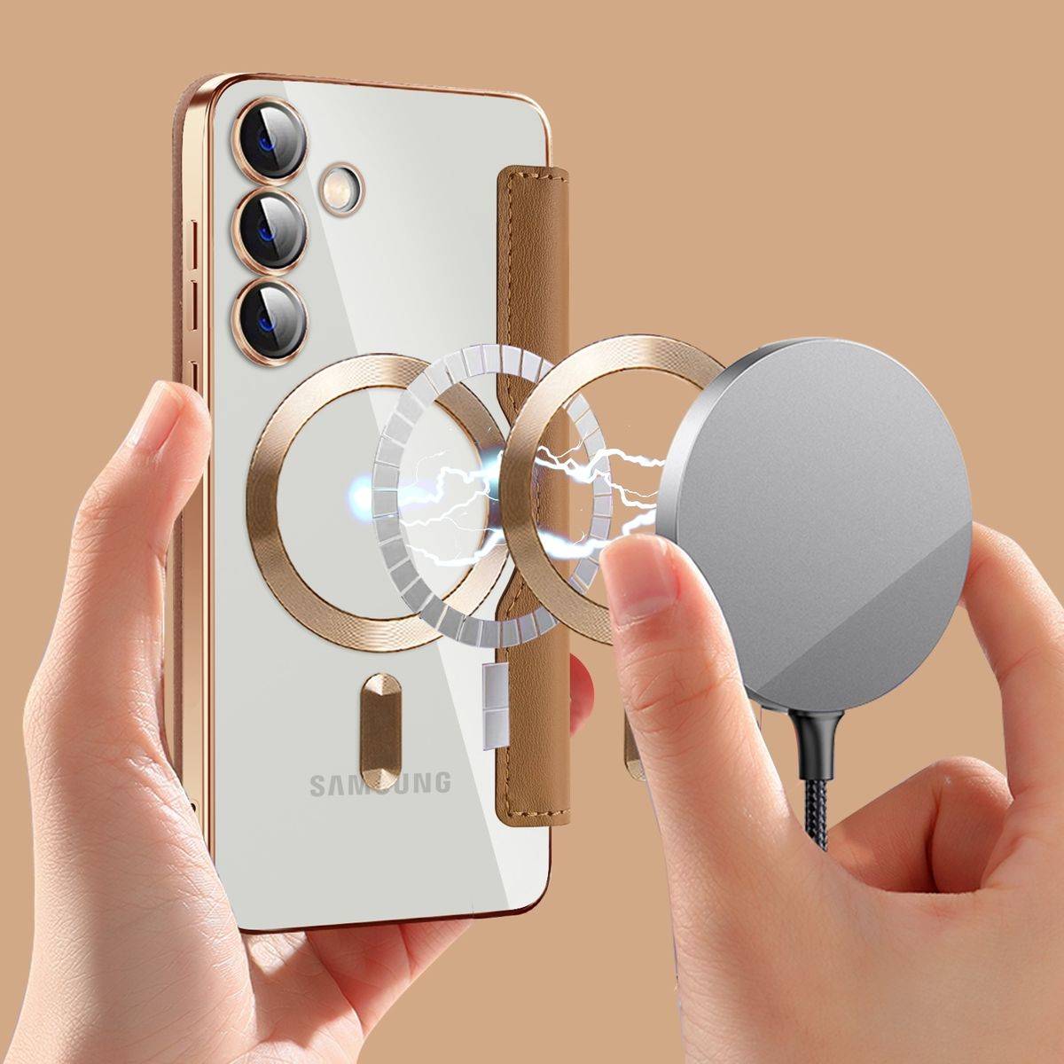 Für Samsung Galaxy S24 Plus 360 Grad Full Magsafe Anti Datenklau Cover Braun
