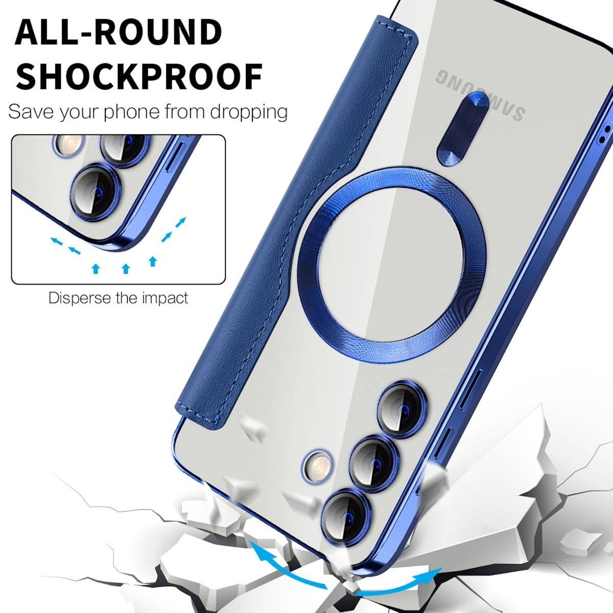 Für Samsung Galaxy S24 360 Grad Full Magsafe Anti Datenklau Cover Dunkelblau