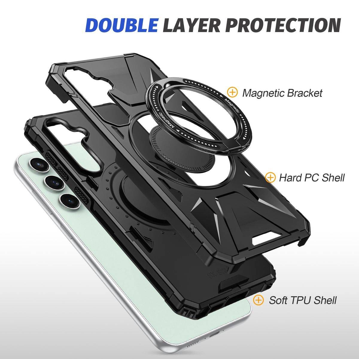 Für Samsung Galaxy A15 MagSafe Schock Magnet Ring Schutzhülle Schwarz