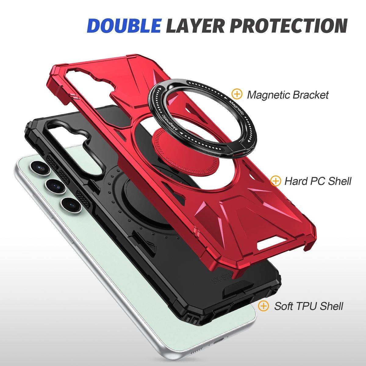 Für Samsung Galaxy A15 MagSafe Schock Magnet Ring Schutzhülle Rot