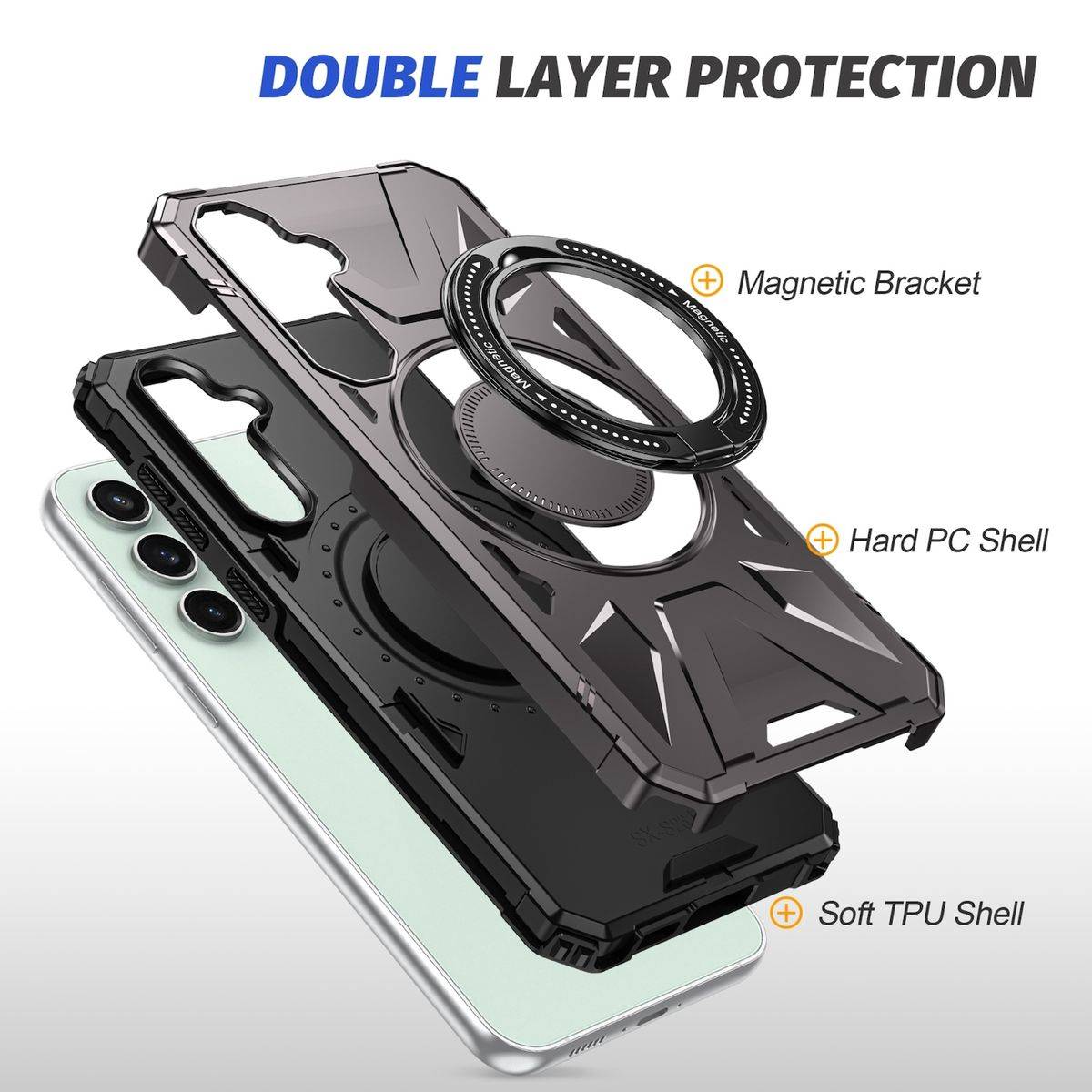 Für Samsung Galaxy A15 MagSafe Schock Magnet Ring Schutzhülle Grau