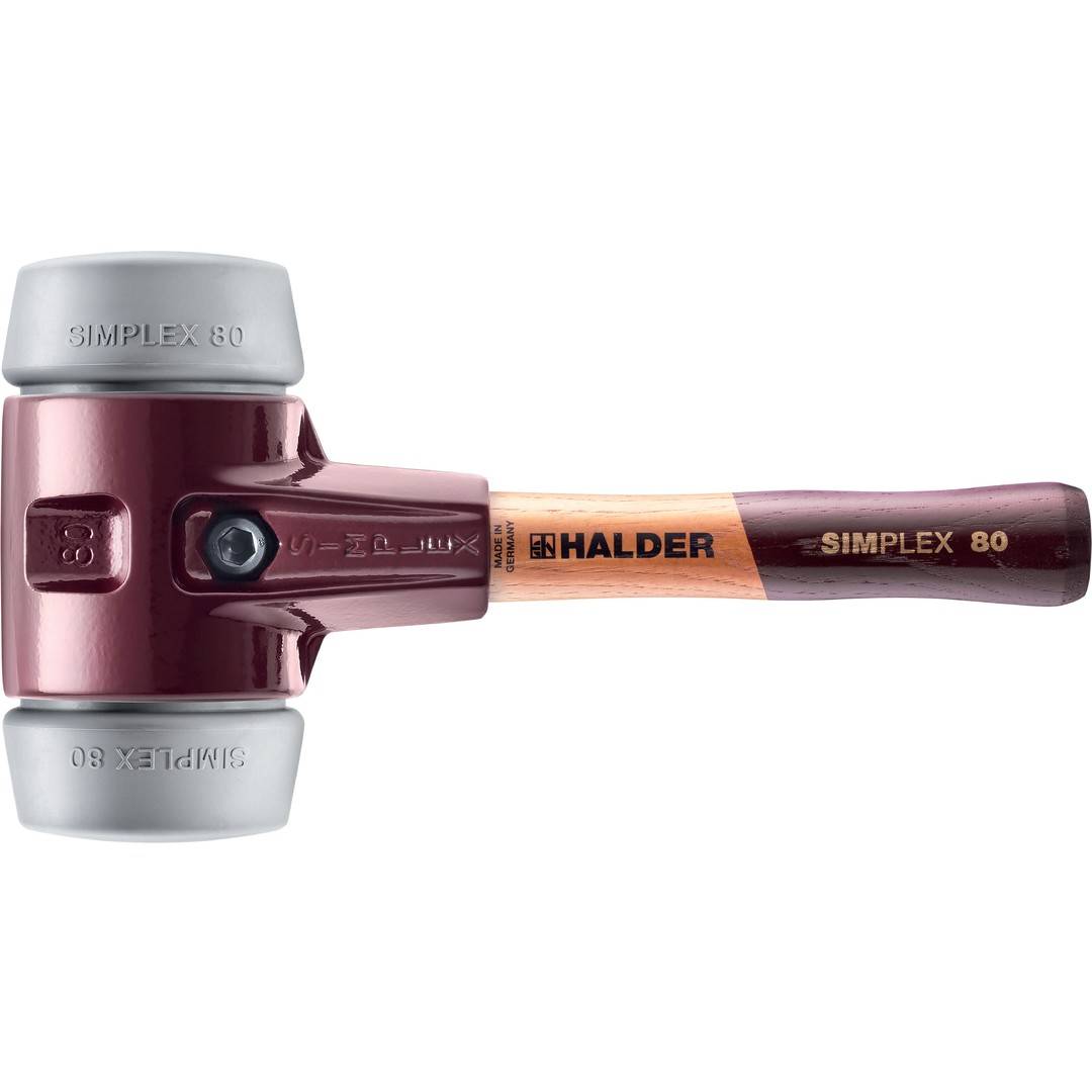 HALDER SIMPLEX Schonhammer Ø 80 mm TPE-mid grau kurzer Stiel mit Tempergussgehäuse