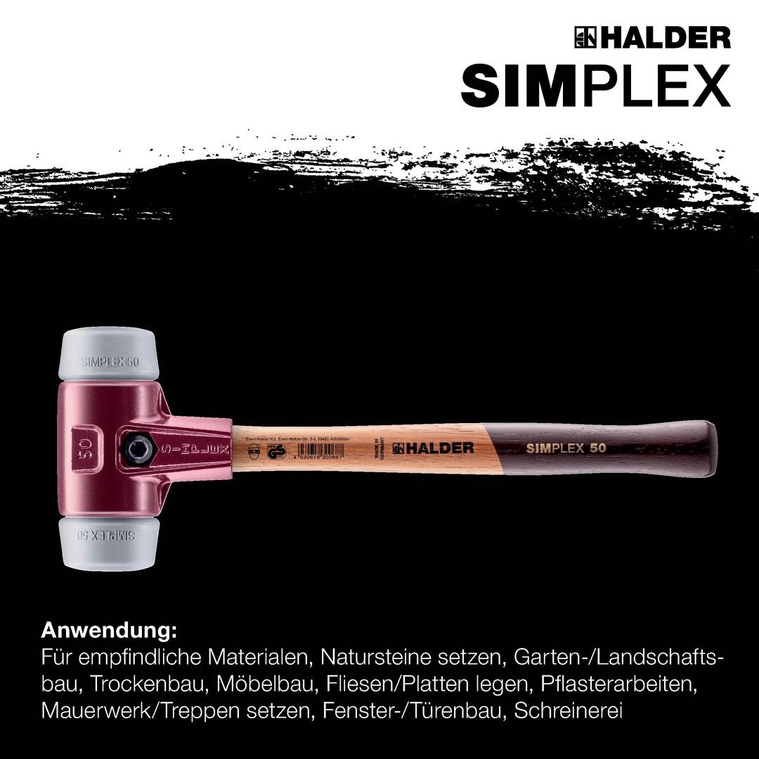 HALDER SIMPLEX Schonhammer Ø 50 mm TPE-mid grau mit Tempergussgehäuse