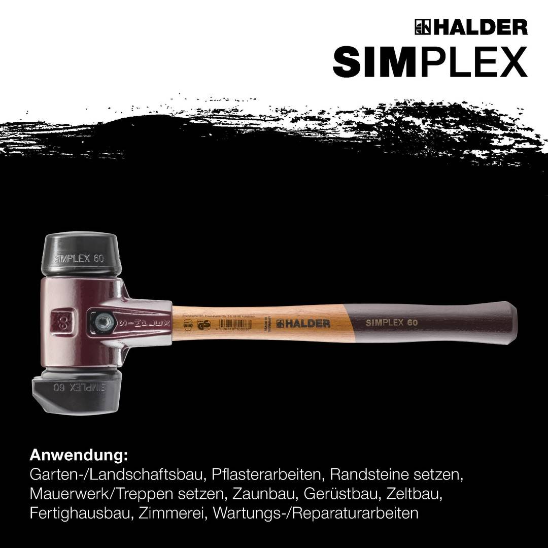 HALDER SIMPLEX Schonhammer Ø 60 mm Gummi mit Standfuß und Termpergussgehäuse