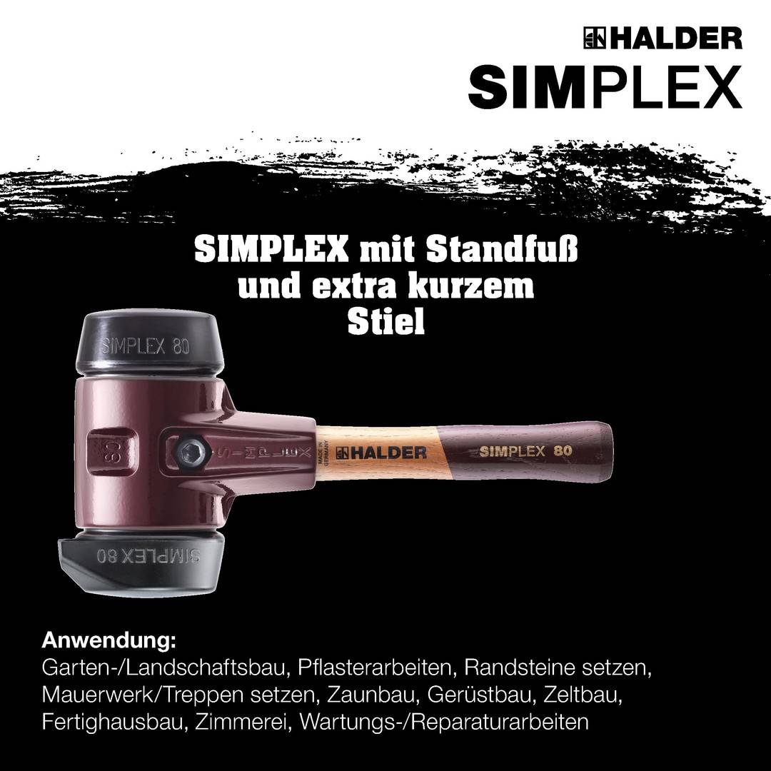 HALDER SIMPLEX Schonhammer Ø 80 mm Gummi mit Standfuß und extra kurzem Stiel Termpergussgehäuse
