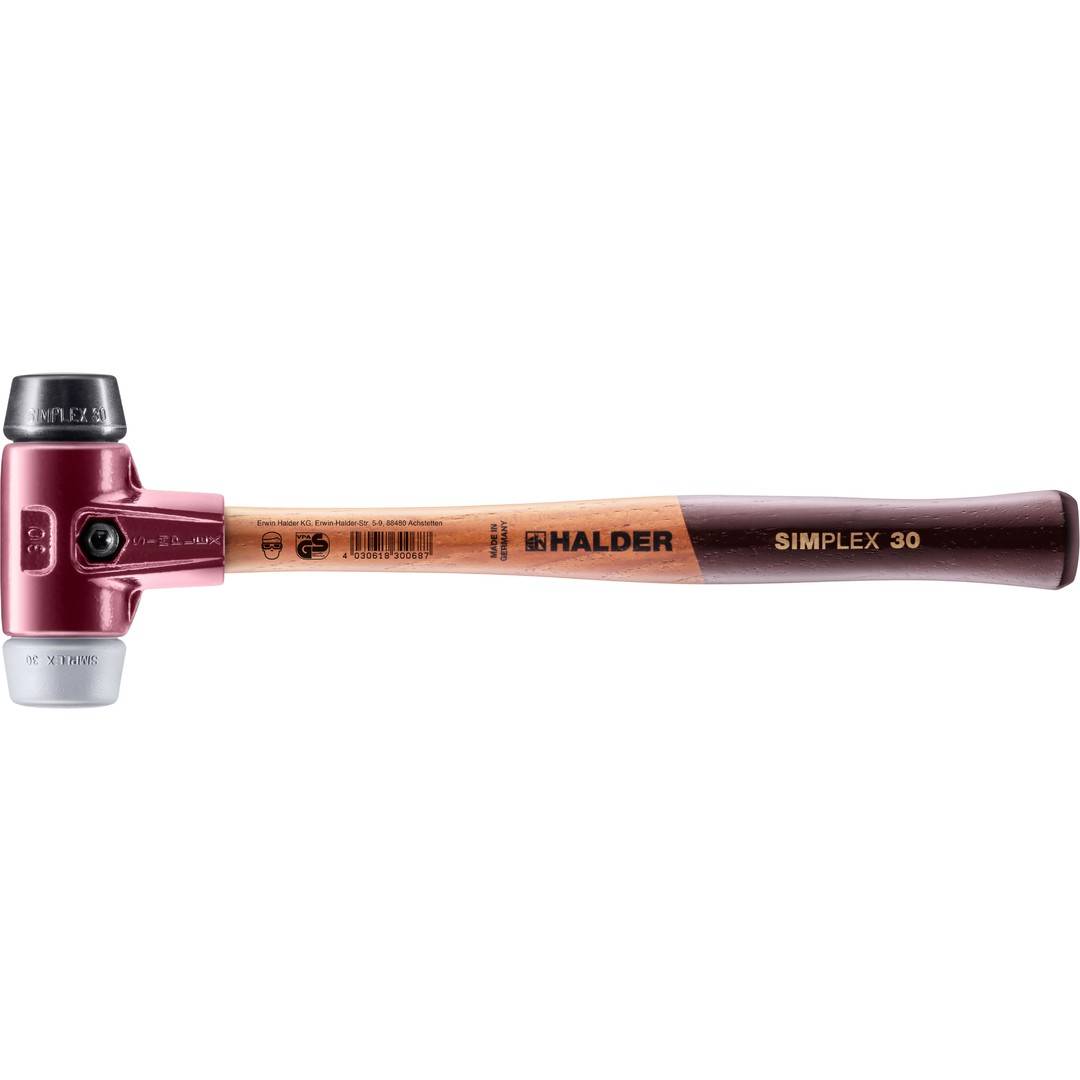 HALDER SIMPLEX Schonhammer Ø 30 mm Gummi / TPE-mid grau mit Tempergussgehäuse
