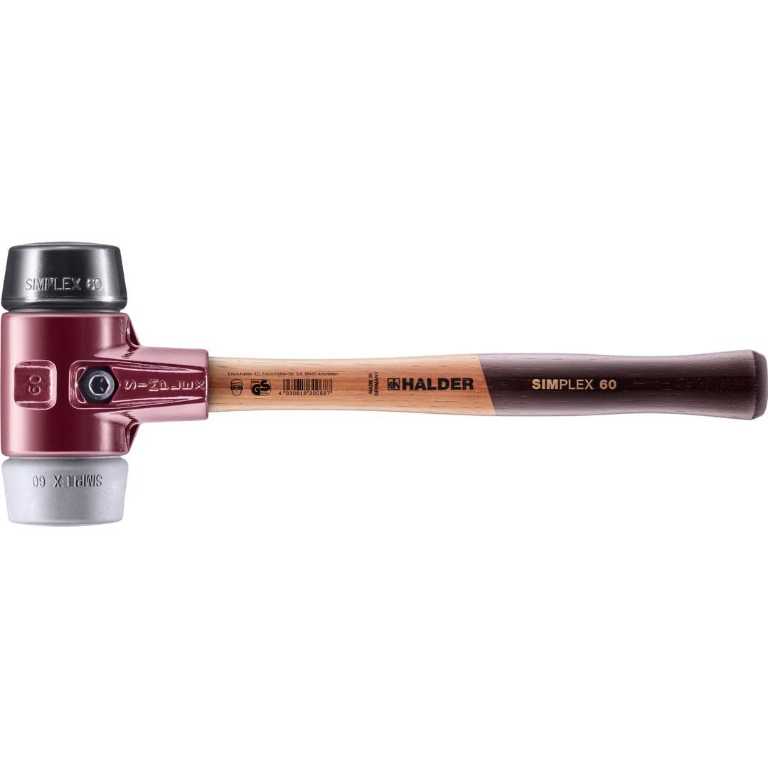 HALDER SIMPLEX Schonhammer Ø 60 mm Gummi / TPE-mid grau mit Tempergussgehäuse