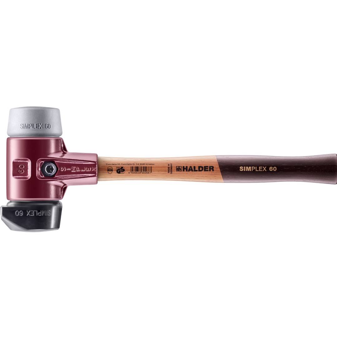 HALDER SIMPLEX Schonhammer Ø 60 mm Gummi / TPE-mid grau mit Standfuß und Termpergussgehäuse