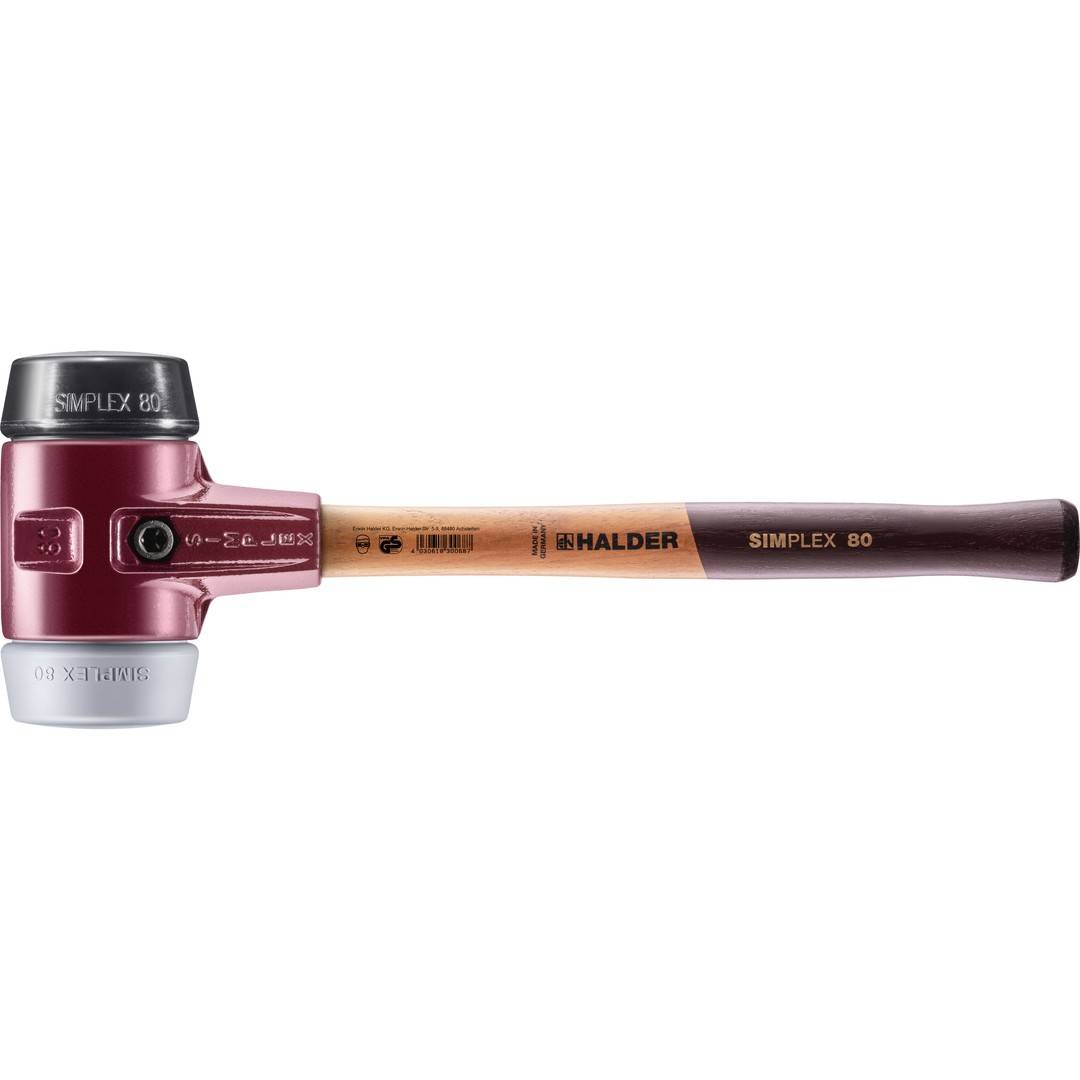 HALDER SIMPLEX Schonhammer Ø 80 mm Gummi / TPE-mid grau mit Tempergussgehäuse