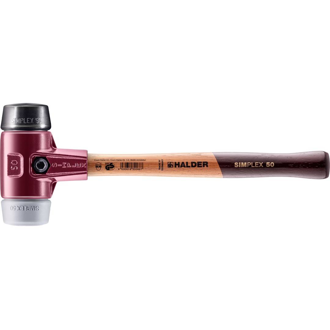 HALDER SIMPLEX Schonhammer Ø 50 mm Gummi / TPE-mid grau mit Tempergussgehäuse