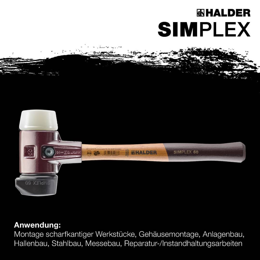 HALDER SIMPLEX Schonhammer Ø 60 mm Gummi / Nylon mit Standfuß und Termpergussgehäuse