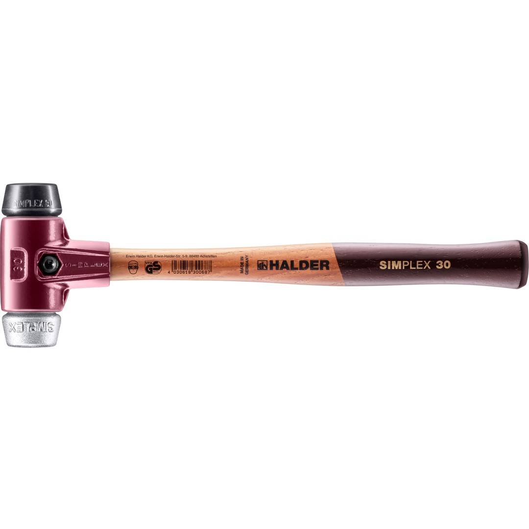 HALDER SIMPLEX Schonhammer Ø 30 mm Gummi / Weichmetall mit Tempergussgehäuse