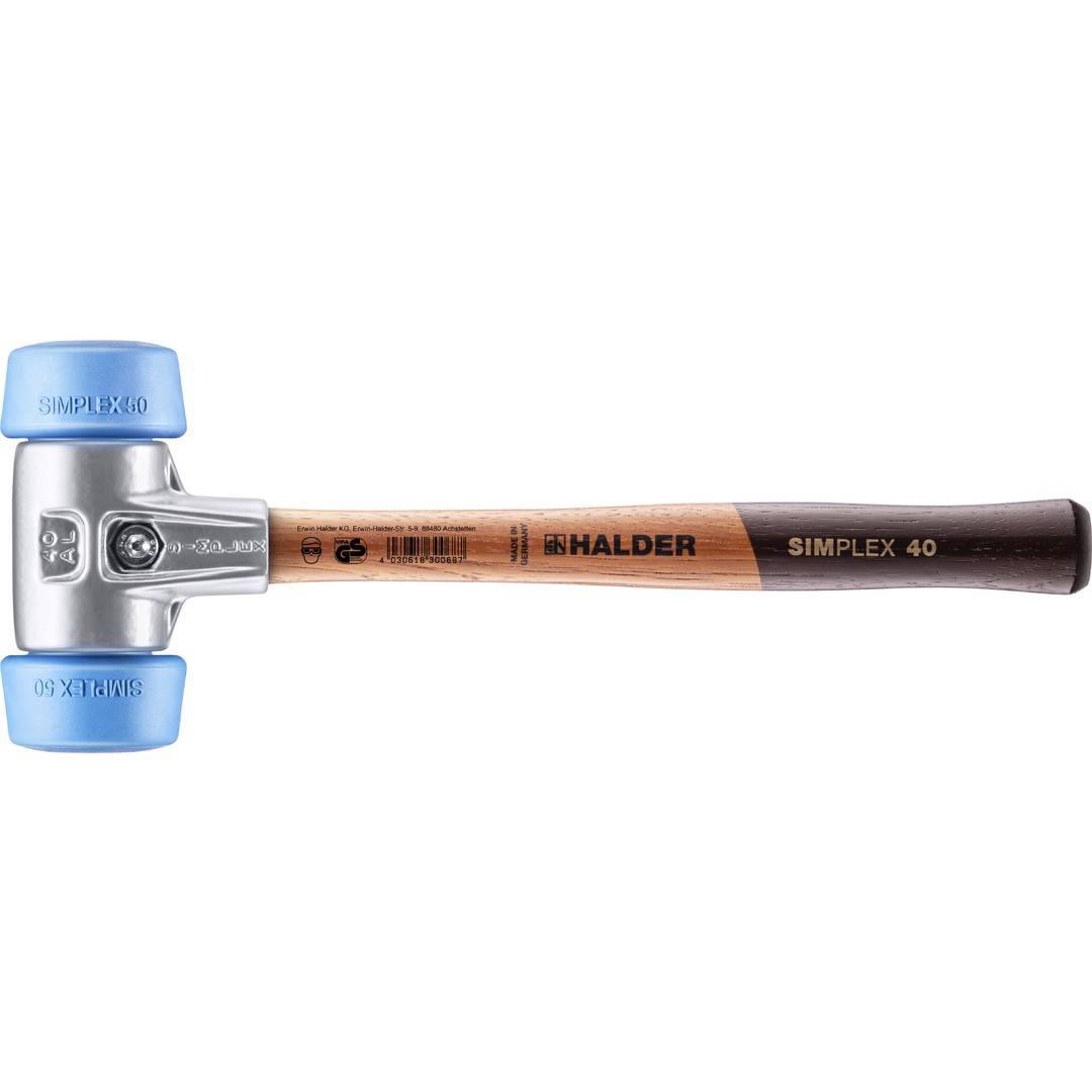 HALDER SIMPLEX Schonhammer Ø 50:40 mm TPE-soft blau mit Aluminiumgehäuse
