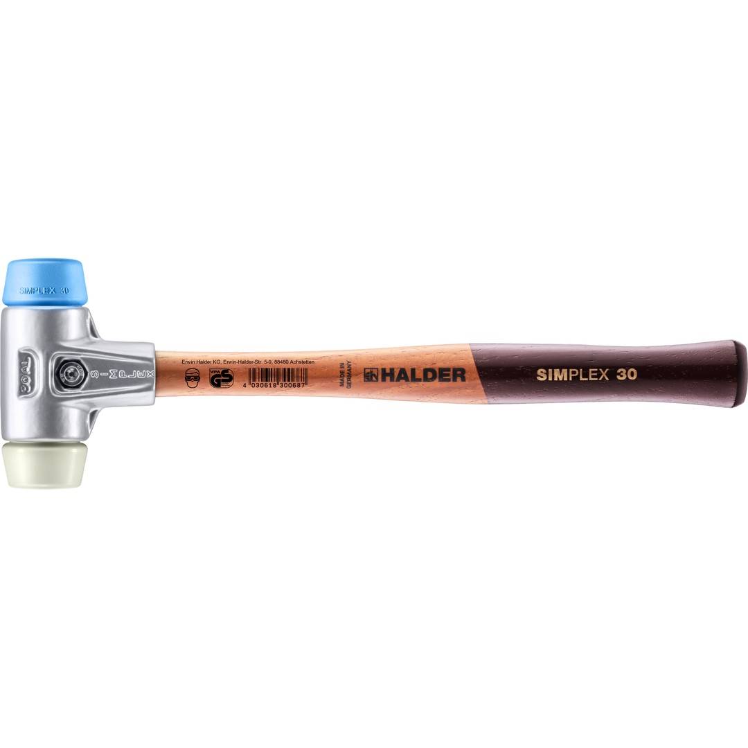 HALDER SIMPLEX Schonhammer Ø 30 mm TPE-soft blau / Nylon mit Aluminiumgehäuse