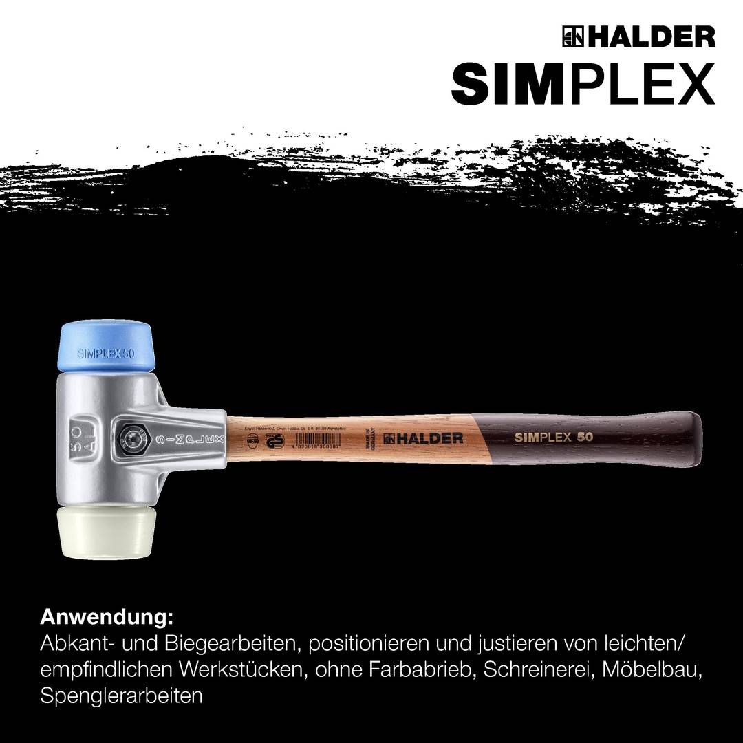 HALDER SIMPLEX Schonhammer Ø 30 mm TPE-soft blau / Nylon mit Aluminiumgehäuse