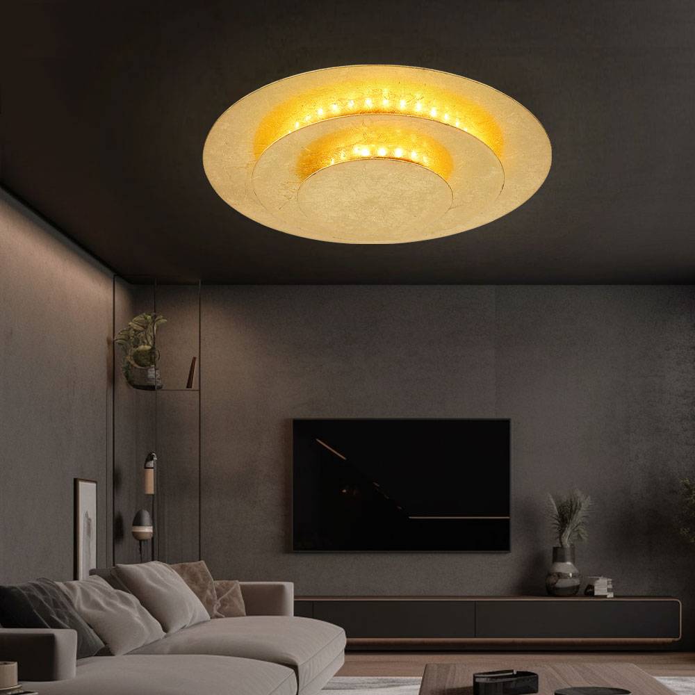 Deckenlampe Deckenleuchte Wohnzimmerleuchte Schlafzimmerlampe, Metall goldfarben, LED 18W 1000Lm warmweiß, DxH 18x4,7cm