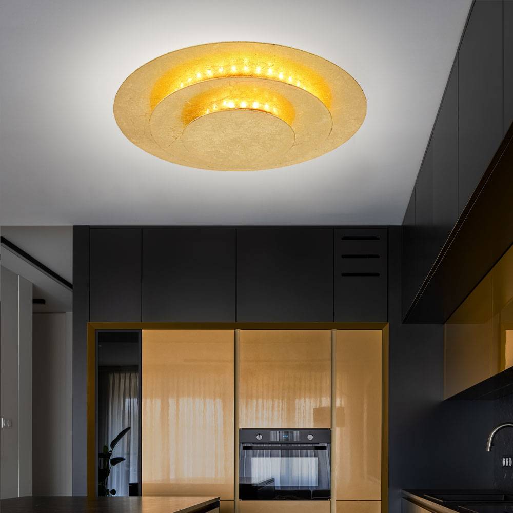 Deckenlampe Deckenleuchte Wohnzimmerleuchte Schlafzimmerlampe, Metall goldfarben, LED 18W 1000Lm warmweiß, DxH 18x4,7cm