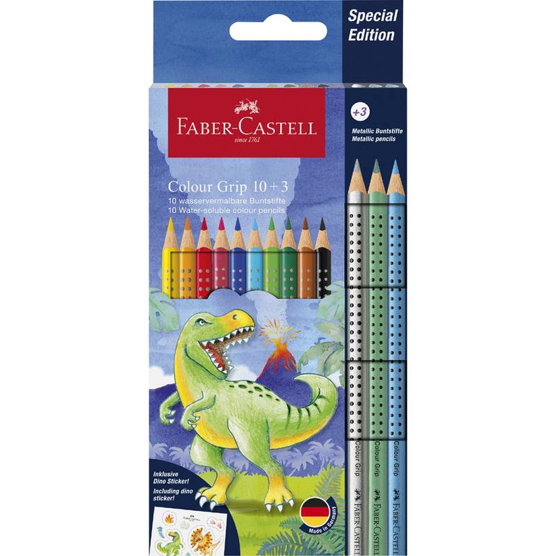 FABER-CASTELL Dreikant-Buntstifte Colour GRIP Dino, 10+3