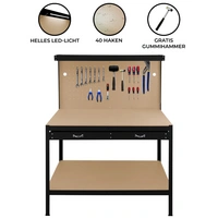 Werkbank mit Lochwand, Schublade & Licht - Schwarz Werkbank mit Lochwand, Schublade & Licht - Schwarz