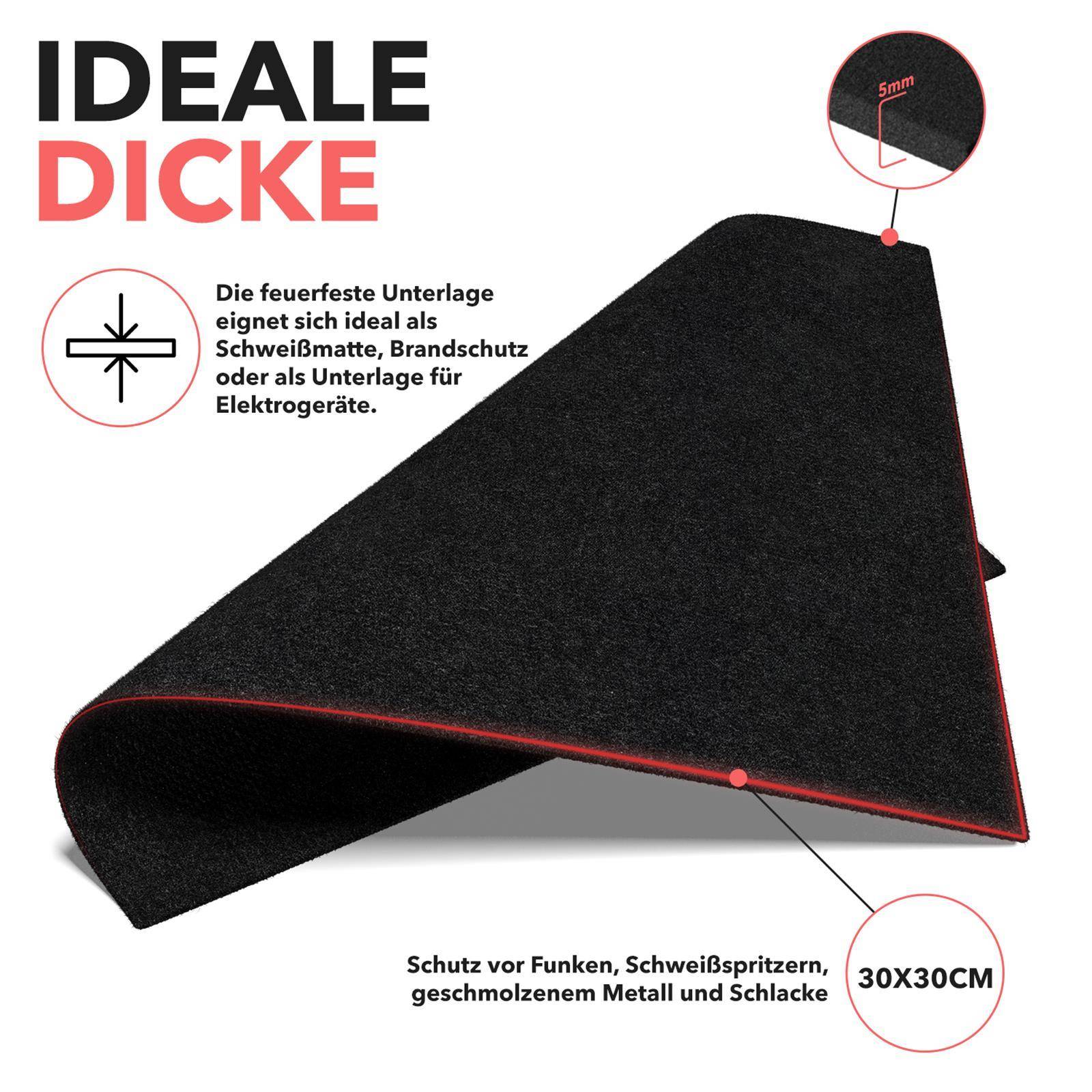 EVOCAMP Schweißermatte Feuerfeste Unterlage 30x30 cm - Hitzeschutzmatte hitzebeständig bis 982 °C - Brandschutzmatte schwarz